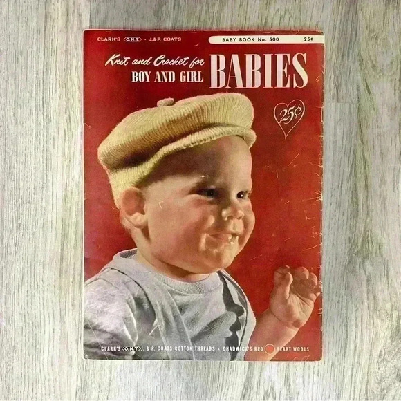 Vintage 1950 Clark's J&P Coats Knit Crochet Patterns Girl Boy Babies Book 500 - Picture 3 of 6